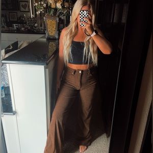Brown corduroy straight leg pants